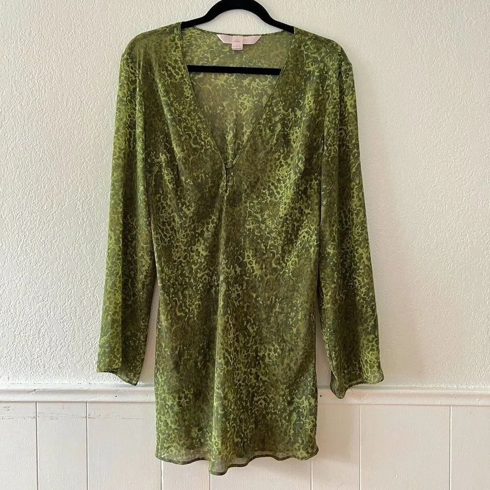 Vintage Victorias Secret olive green semi sheer Y2K mini dress dolly L
